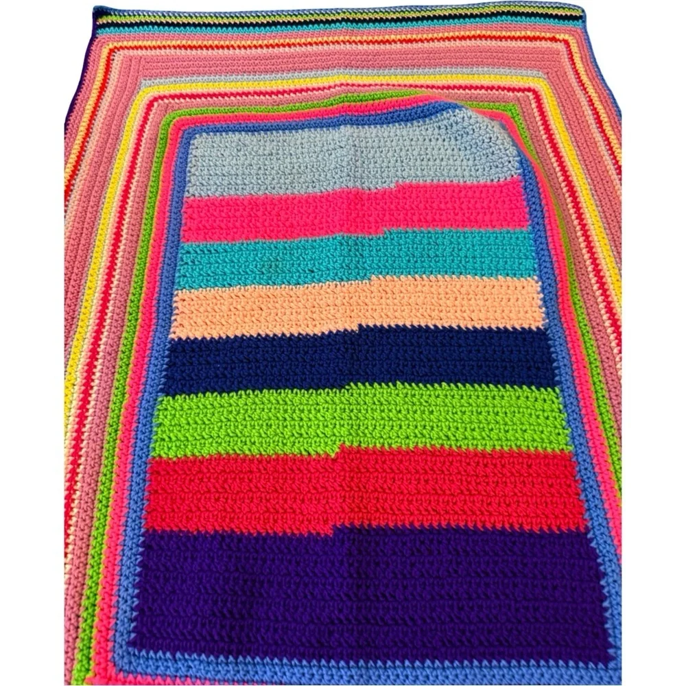 Handmade Multicolor Crochet Throw Blanket – Vibrant Striped Accent